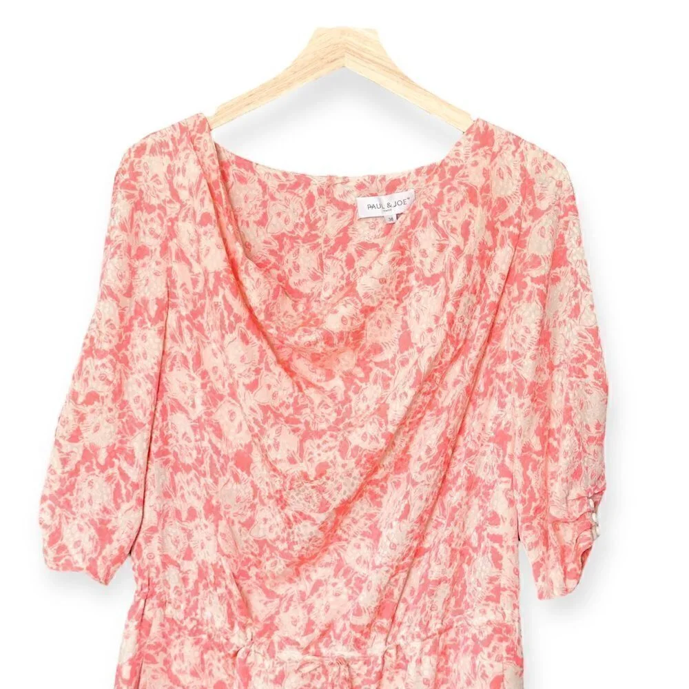 Paul & Joe Cat Print Jacquard Silk Mini Dress, Pink, Size 38EU (US6/S) - Picture 3 of 16